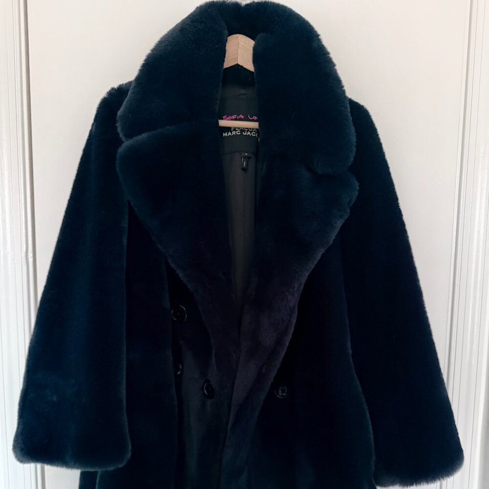 Marc Jacobs Sofia Loves The Peacoat, M4008458-410, Faux Fur, Navy, Small, NWOT